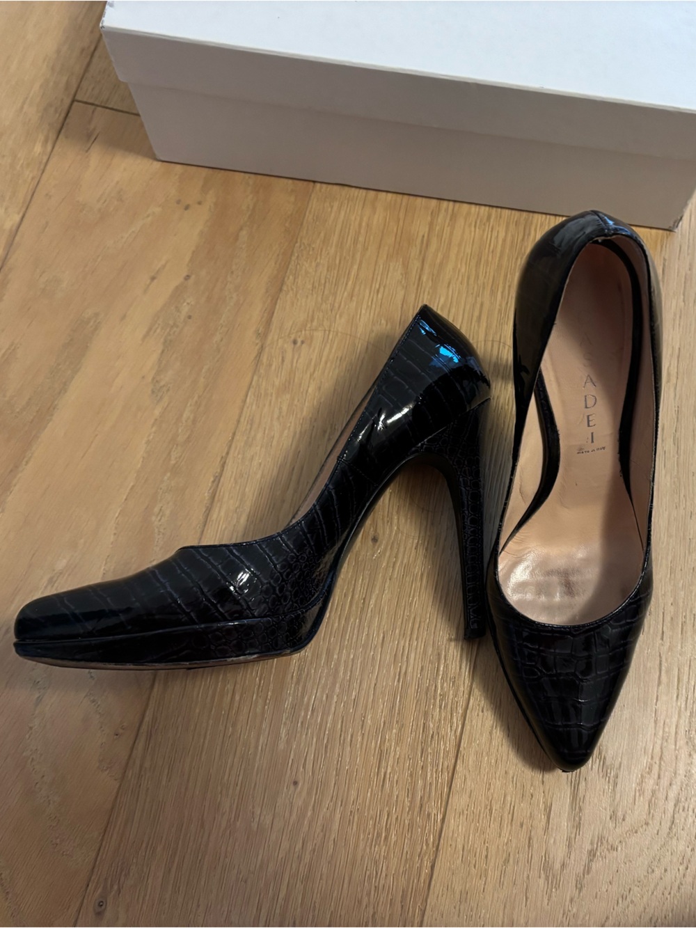 Casadei Black Croc-Embossed Pointed Stiletto Pumps - Picture 2 of 6